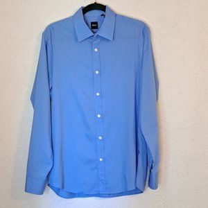 Boss Hugo Boss Dress Shirt Men's Large Long Sleeve Blue Jacquard Stripe Cutaway